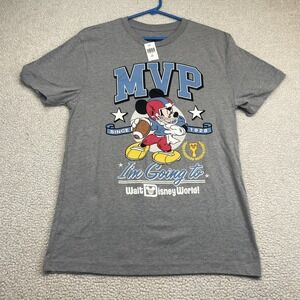Disney Mickey Mouse MVP Football Walt Disney World T Shirt Mens Small Grey‎ NWT